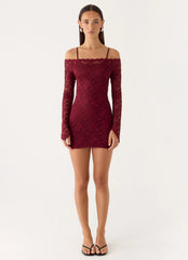 Just This Once Lace Mini Dress - Merlot