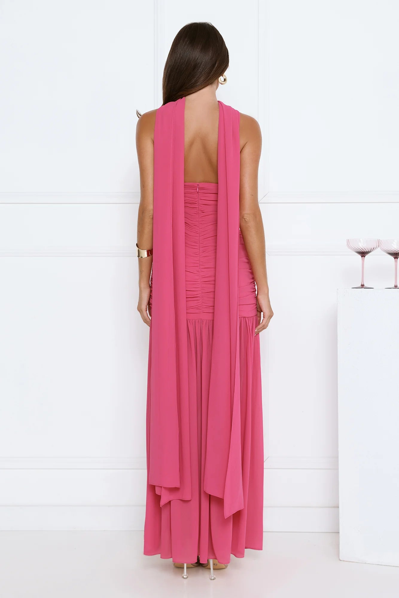Soirée Glow Strapless Maxi Dress Pink