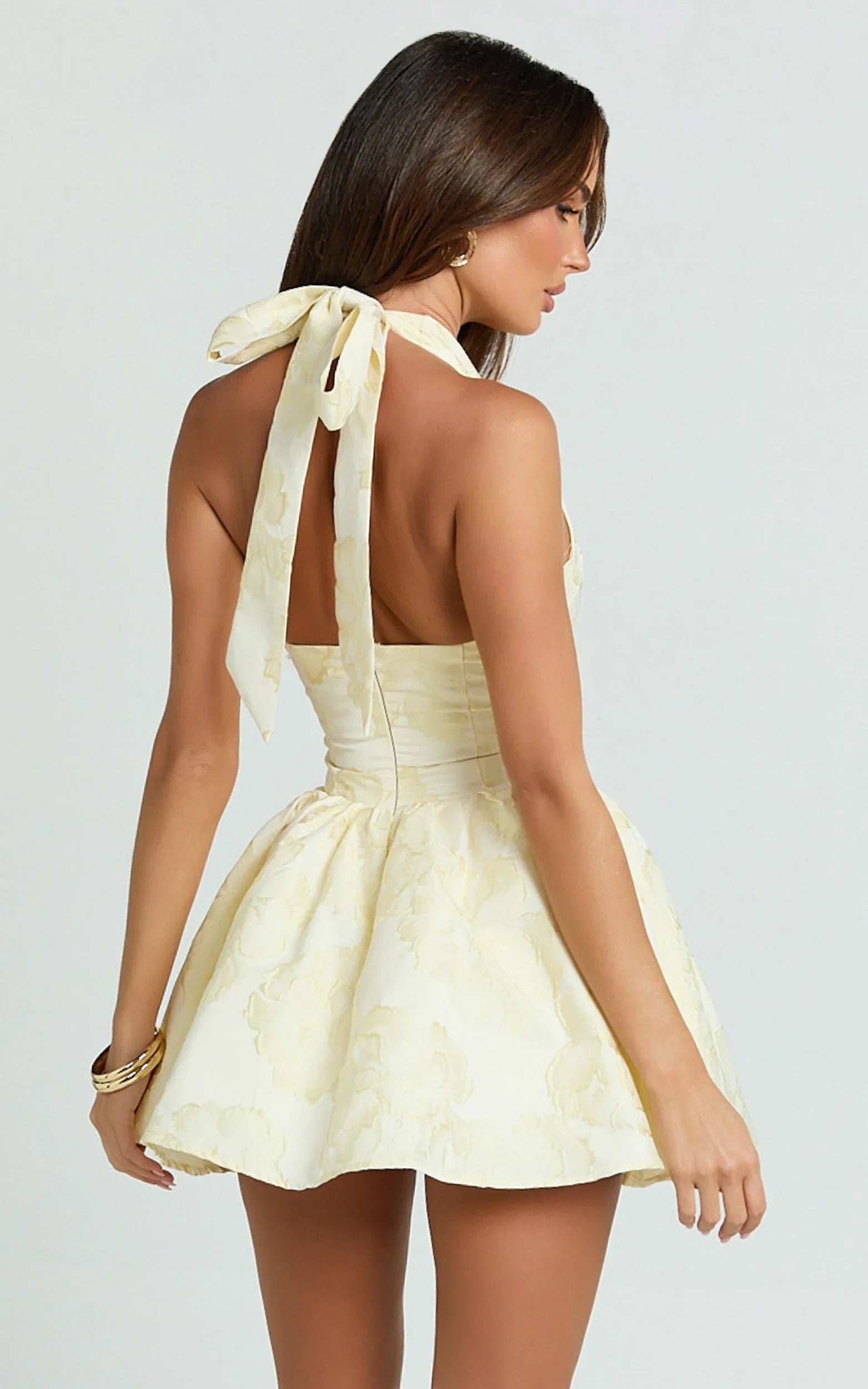 Maddy Mini Dress - Square Neck Halter Fit And Flare Dress in Lemon