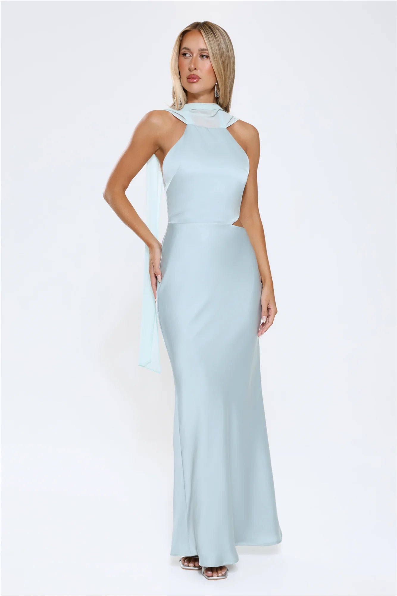 Luxe Obsession Halter Satin Maxi Dress Seafoam