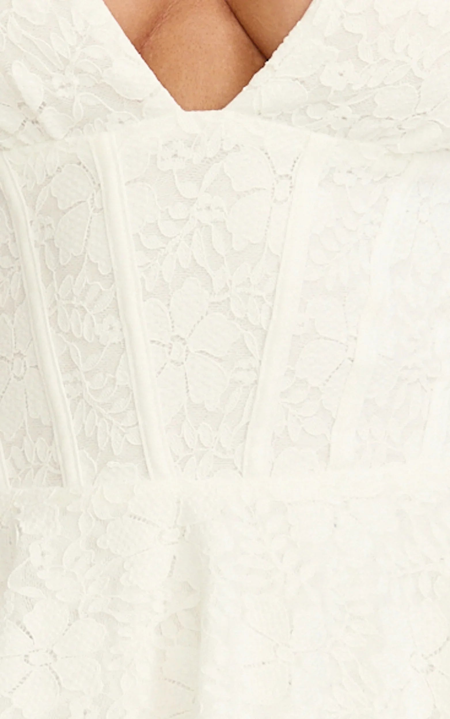 Lacey Mini Dress - Lace Corset Style Bodice Halter Dress in White