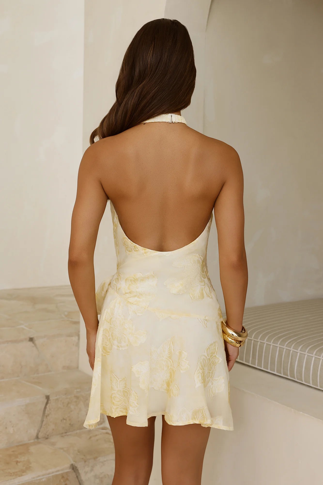 Flirty Floral Halter Wrap Mini Dress Yellow
