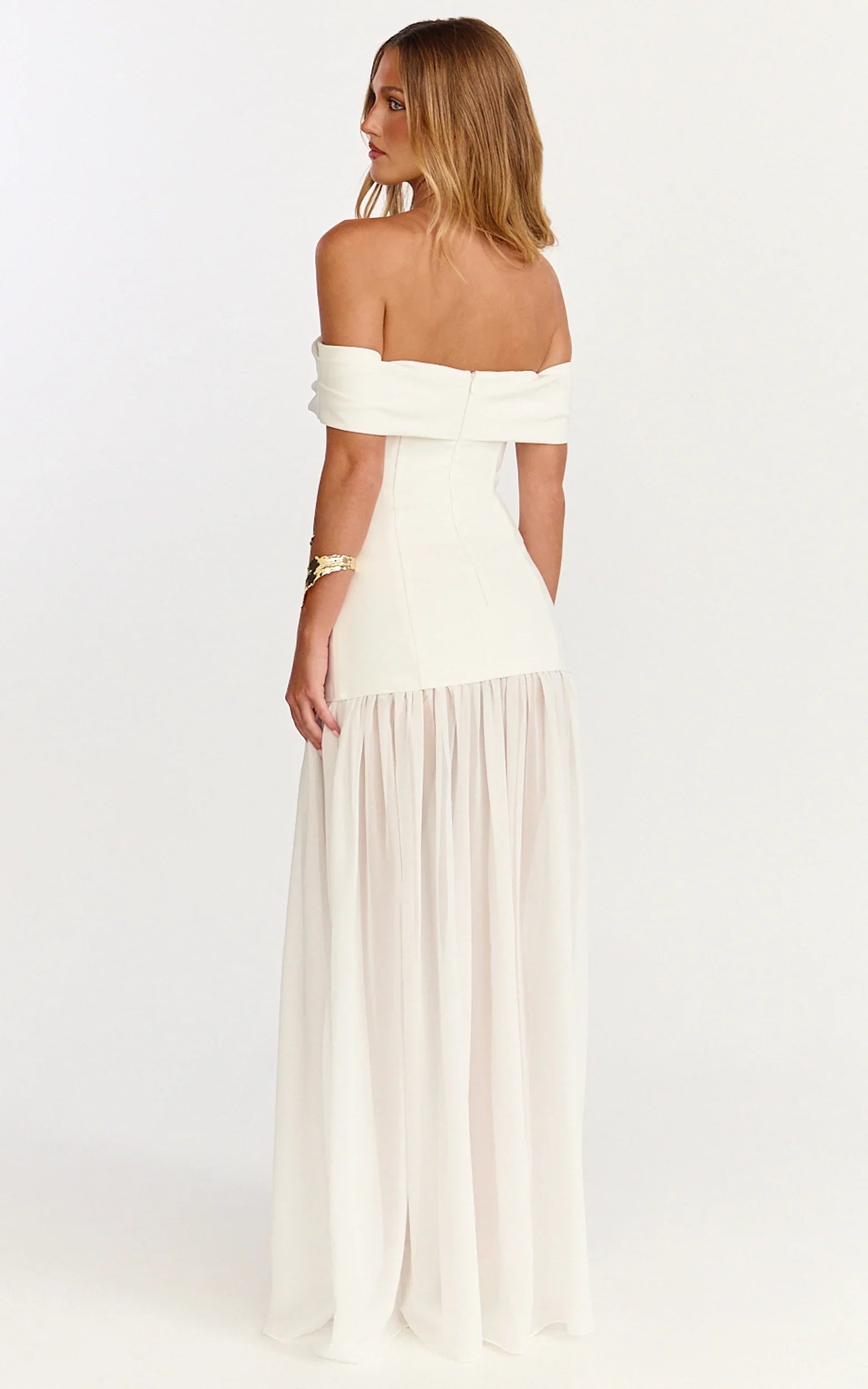 Florence Maxi Dress - Off Shoulder Sheer Skirt Dress in White